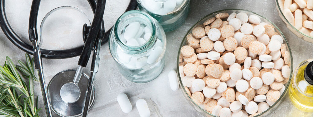 natural medicine, stethescope and herbs